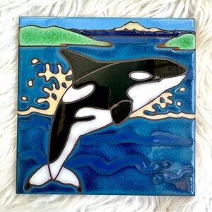 Original Hand Painted Ceramic Art Tile, 6 x 6 inch - Orca Whale